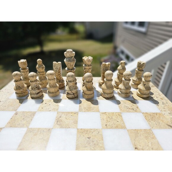 Marble Chess set stone chess set for gift coral and brown Christmas git for him - Picture 5 of 9